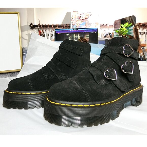 Dr. Martens Shoes - RARE Dr. Martens x Lazy Oaf Suede Heart Buckle Platform Boots | Size 9